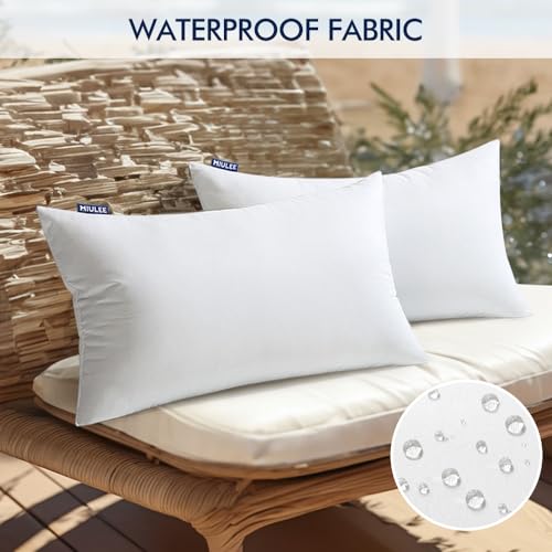 MIULEE Pack of 2 12x20 Inch Outdoor Pillow Inserts Waterproof Decorative Throw Pillow Insert, Rectangle Lumbar Garden Pillow Form for Patio Sofa Couch