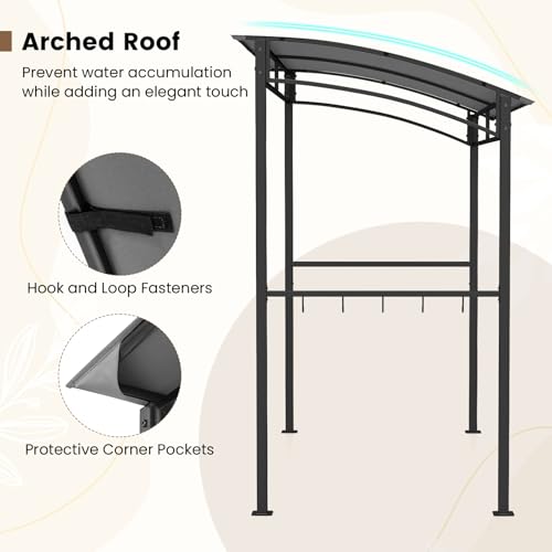 Tangkula 7ft Grill Gazebo, Patio Barbecue Canopy with Serving Shelf and Storage Hooks, Curved Grill Shelter w/Heavy-Duty Steel Frame Sunshade Awning for Outdoor Garden (Gray)