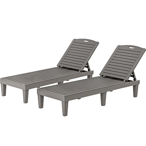 YITAHOME Outdoor Chaise Lounge Chair, Plastic Pool Chaise Lounge with 5-Position Backrest, Easy Assembly & Waterproof for Patio & Poolside, Set of 2, Grey
