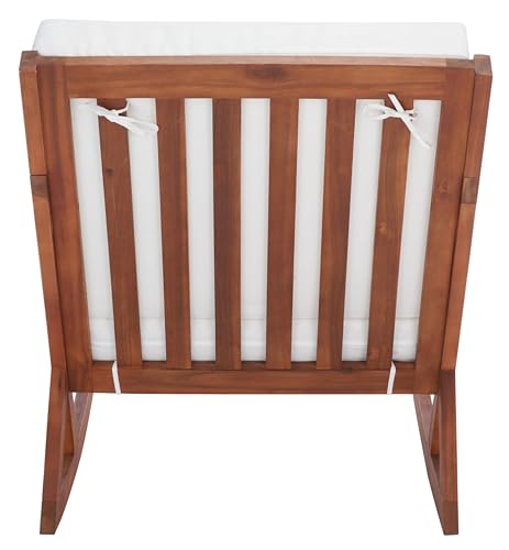 SAFAVIEH Outdoor - Vernon Rocking Chair - Natural & Beige - Solid Wood with Cushion - Shaker-Inspired Slatted Design - Ideal for Patio, Deck, Porch, Backyard, 24.6" Seat Height (PAT7013A)