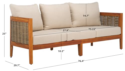 SAFAVIEH Outdoor Collection Amanda Natural Acacia Solid Wood/Taupe Cushion 3-Seater Sofa