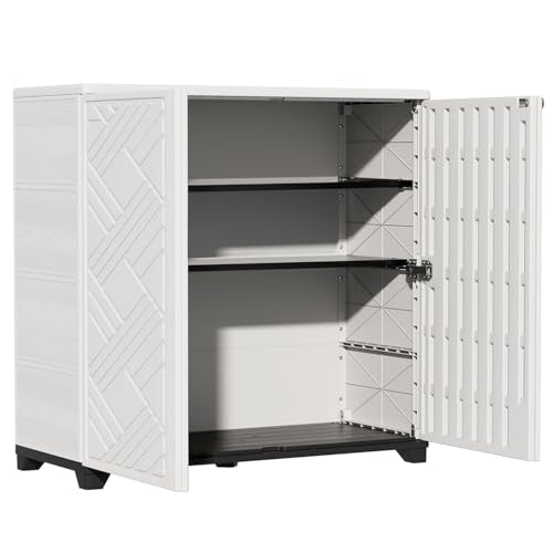 ZZM Indoor/Outdoor Storage Cabinet Waterproof, 34"x15"x34" Plastic Outdoor Storage Box for Garden Balcony Bathroom, All Weather Outdoor Storage Clearance, DIY Usage, with 2 Shelf (White)