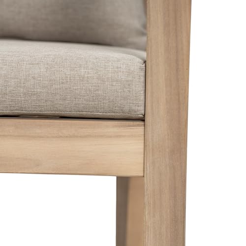 Christopher Knight Home Kuart Acacia Wood Outdoor Bar Stool Set of 4 with Cushion, Patio Armchair Set for Bar Table, Wooden Patio Counter Height Bar Stool with Footrest, Natural Washed+Beige