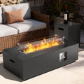 2-Piece 42" Rectangular Propane Fire Pit for Outside Patio with Hidden Tank Table, 50,000 BTU Fireplaces with Glass Wind Guard, Lid, Glass Rocks, Cover(Black)