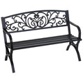 FDW Outdoor 50 Inches Garden Bench, Slatted Seat Armrests Floral Design Backres and Arch Legs, Perfect for Park, Yard, Porch, Lawn, Balcony, Backyard, Black