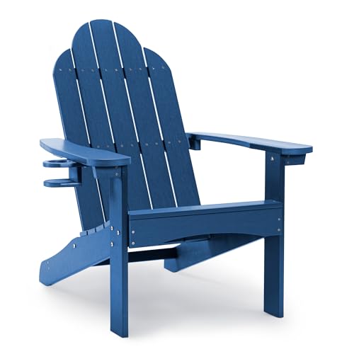 LUE BONA HDPS Adirondack Chairs Set of 4, Long-Lasting All-Season Outdoor Patio Chairs, Hidden Cup Holder, 350 LBS, Navy Blue