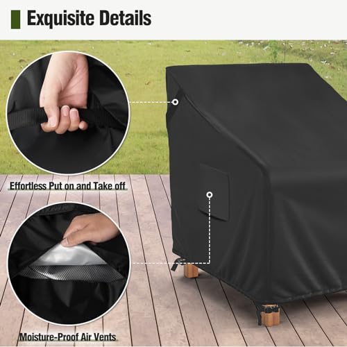 MR. COVER Outdoor Chair Covers Waterproof, Patio Furniture Covers for Rocking Chair, Heavy Duty Anti UV Chair Cover, Fits up to 35W x 37D x 36H Inches, Air Vent and Handles Included, Black, 2 Pack