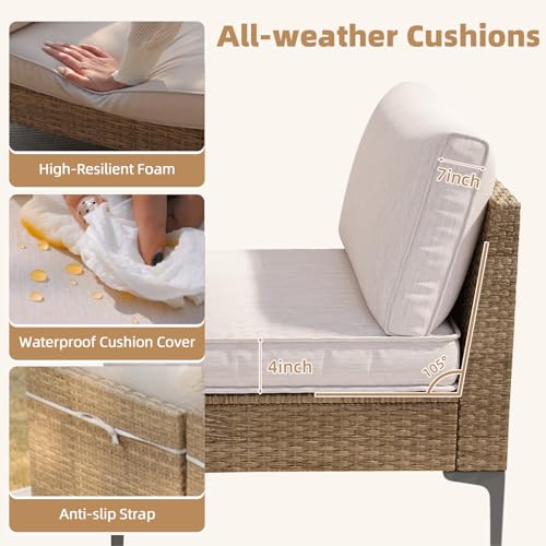 SunloungeCo 5-Piece Patio Furniture Set, Outdoor Wicker Sectional Sofa with Coffee Table, Anti-Slip & Thick All-Weather Cushions for Party, Garden, Backyard, Beige