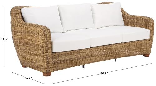 SAFAVIEH Couture Outdoor Collection Melbourne Natural/White Cushion Wicker Sofa