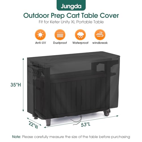 Jungda Prep Table Cover for 52 Inch Keter Unity XL Portable Outdoor Table and Storage Cabinet, Outdoor Bar Tables Cover Waterproof Heavy Duty for Patio Grill Tables