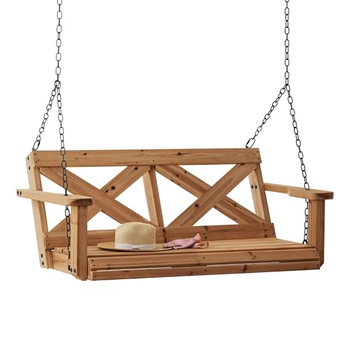 Backyard Discovery 55" Cedar Wood Farmhouse Outdoor Porch Swing Bench with Two-Person Seating, Durable Hanging Chains, Water-Resistant, Heavy-Duty 600 Lbs Weight Capacity for Patio, Deck, Garden