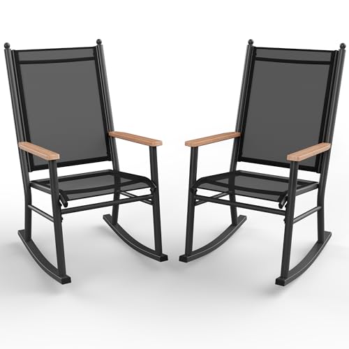Shintenchi Outdoor Rocking Chairs Set of 2,Upgraded High Back Patio Rocking Chair Set,Breathable Textilene Fabric Outdoor Rocking Chair for Porch,Patio,Garden,Balcony,Black