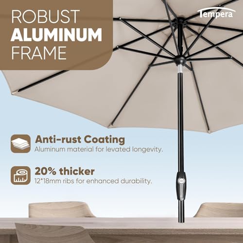 Tempera 10ft Patio Market Outdoor Table Umbrella with Auto Tilt and Crank, Large Sun Umbrella with Sturdy Pole & Fade Resistant Canopy, Easy to Set, Oatmeal