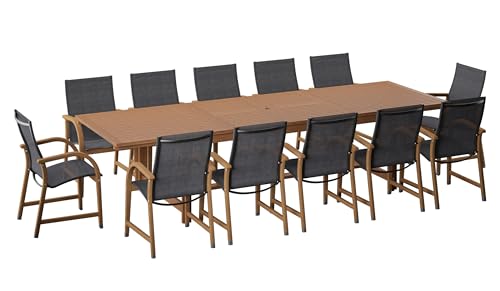 Amazonia Franklin 9-Piece Rectangular Extendable Patio Dining Set Teak Finish and Weather-Net Technology Ideal for Outdoors and Indoors