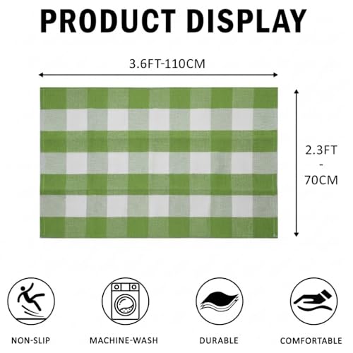 WAYYE Buffalo Plaid Outdoor Rug 27.5" x 43" Grass Green and White Checkered Area Rug Washable Doormats Indoor Outdoor Rugs for Layered Front Door Mats, Porch, Entryway, Kitchen, Farmhouse