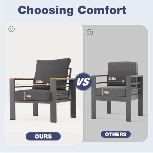 Aoxun Aluminum Patio Furniture Set 7 Seats, Oversized Outdoor Sectional with Washable Thick Cushions, Coffee Table and Waterproof Cover, Patio Conversation Sets for Porch, Balcony, Deck