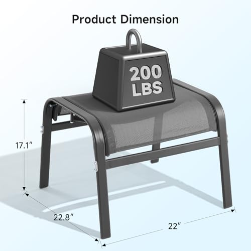 ONBRILL Outdoor Ottoman Set of 2, All Weather Outdoor Foot Stool with Supportive Textliene and Metal Frame, Stackable Oversized Outdoor Foot Rest for Furniture Patio Garden Pool, Grey