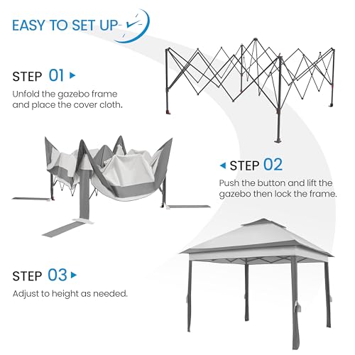 Yaheetech 11x11 Pop Up Gazebo Outdoor Canopy Shelter, Instant Patio Gazebo Sun Shade Canopy Tent with 4 Sandbags, 2 Tiers Roof & Mesh Netting for Lawn, Garden, Backyard & Deck, Gray