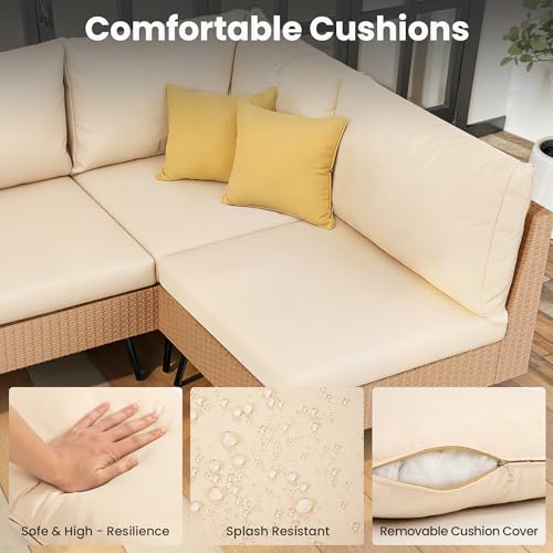 Pamapic 8-Piece Wicker Outdoor Furniture Set, All-Weather Patio Conversation Set with Thick Cushions & 2 Multi-Use Ottomans, Sectional Sofa Patio Furniture Set for Backyard, Porch, Beige