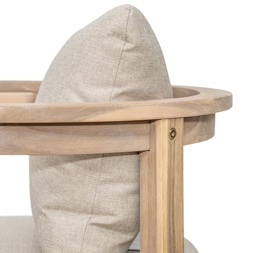Christopher Knight Home Kuart Acacia Wood Outdoor Bar Stool Set of 4 with Cushion, Patio Armchair Set for Bar Table, Wooden Patio Counter Height Bar Stool with Footrest, Natural Washed+Beige