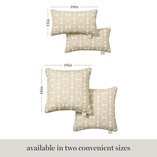 Martha Stewart Tulum Indoor Outdoor Decorative Lumbar Pillow 2-Pack Set, UV Fade Resistant, Water Repellent, Printed Modern Design, Taupe, 11"x18"