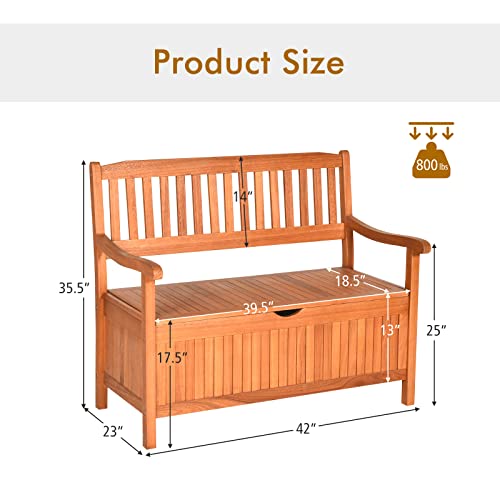 S AFSTAR Outdoor Patio Bench with Storage Box, 33 Gallon Storage Bench Deck Box with Dustproof Liner, Comfort Backrest & Wide Armrest, 800 lbs Capacity, Wood Bench for Garden Patio Park Porch