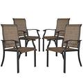 NUU GARDEN 4 Piece Outdoor Patio Dining Chairs, Textilene Dining Chairs with High Back, Patio Furniture Chairs with Armrest, Iron Frame for Lawn Garden Backyard Deck, Black and Brown