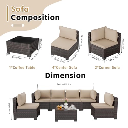 CHABATREE 7pcs Outdoor Patio Furniture Sets,Rattan Conversation Sectional Set,Manual Weaving Wicker Patio Sofa with Tea Table