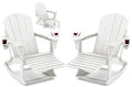 KINGYES Adirondack Rocking Chair Set of 2 with Retractable Ottoman and Cup Holders, HDPE Adirondack Rocker Patio Rocking Chair for Porch, Patio, Balcony, White