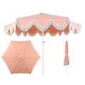 JONATHAN Y Collins 9 ft. Bohemian Fringe Outdoor Patio Umbrella with Crank Lift and Tilt, Scalloped UV-Resistant Market Sunshade for Pool and Deck, Coral Pink, White Pole UMB1001J