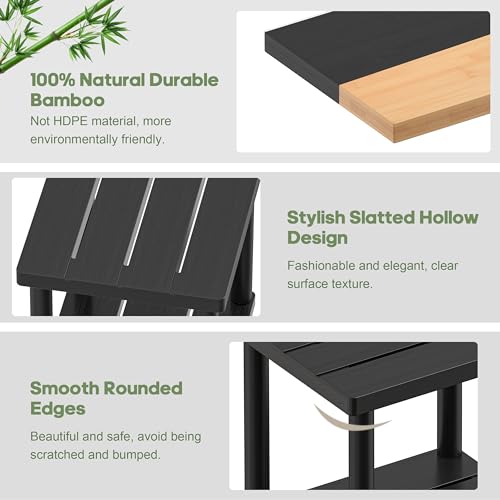 LEJANEOYE Outdoor Side Table, 2-Tier Small Outdoor Table for Patio, Adirondack Side Tables for Outside or Indoor, Bamboo End Table for Pool, Porch, Weather Resistant Easy Maintenance-Black