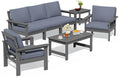 SERWALL HDPE Patio Furniture Set, 7-piece Outdoor Sectional Sofa Set, All Weather Outdoor Couch Set for Deck, Lawn, Grey Frame with Grey Cushion