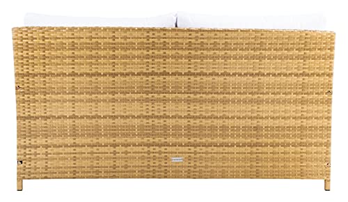 SAFAVIEH Outdoor - Cadeo Daybed - Natural & White - Steel Frame with Cushion - Deep-Seat Resort Design with Pillows - Ideal for Patio, Deck, Poolside, Backyard (PAT7500D)