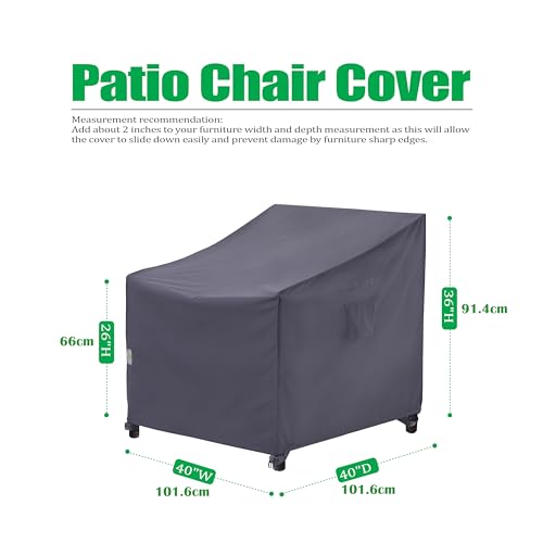 F&J Outdoors Patio Chair Covers, Heavy Duty Waterproof UV Resistant Outdoor Large Deep Seat Lounge Chair Club Chair Cover, Grey, 40" W x 40" D x 36" H