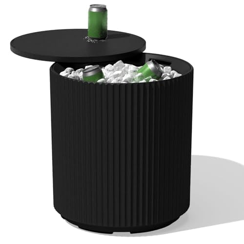 Veradek Outdoor Cooler Side Table - 2 in 1, Black, 21 inch