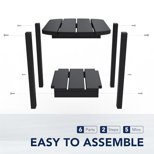 nalone Adirondack Side Table 16.5" Outdoor Side Table HDPE Plastic Double Adirondack End Table Small Table for Patio (Black)