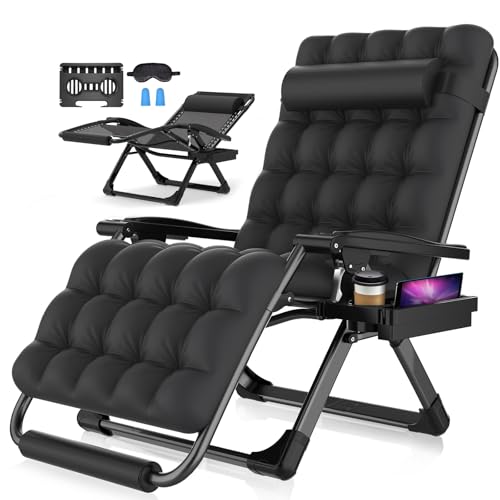 Suteck Oversized Zero Gravity Chair,33In XXL Lounge Chair w/Removable Cushion&Headrest, Reclining Camping Chair w/Upgraded Lock and Footrest, Reclining Patio Chairs Recliner for Indoor Outdoor,500LBS