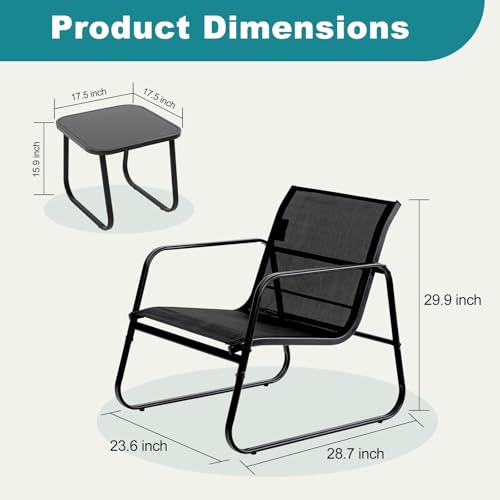DUMOS 3 Piece Patio Furniture Set，Outdoor Patio Furniture Set with Table and Chairs, Patio Sectional Bistro Sets for Lawn, Garden, Balcony, Poolside Blake