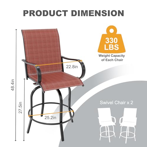 Outdoor Swivel Bar Stools Set of 2, Bar Height Patio Chairs with High Back & Armrest, All-Weather Textilene Fabric 360° Swivel Tall Barstools for Patio, Deck, Backyard, Garden