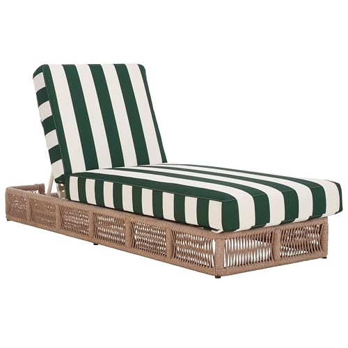 SAFAVIEH Outdoor - Gillian Chaise Lounge Chair - Heather Tan & Hunter Green Stripe - Steel and Woven Rope - Adjustable 5-Position Backrest - Ideal for Patio, Deck, Poolside, Backyard (PAT7527H)