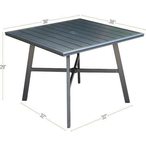 Hanover Cortino 5-Piece All-Weather Outdoor Commercial Grade Aluminum Dining Set, 4 Slat Back Chairs and 38" Slat Table
