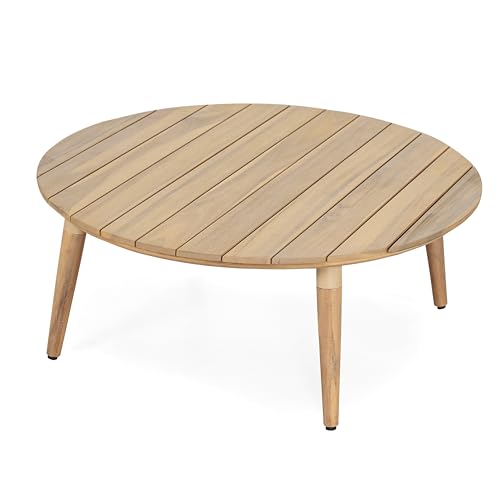 Christopher Knight Home Lalina Outdoor Coffee Table, Acacia Wood Accent Table with Slatted Panel Design, Round Patio Table for Garden Porch Balcony, Low Maintenance Outdoor Furniture, Natural