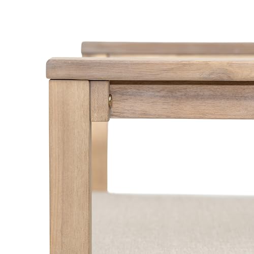 Christopher Knight Home Kuart Acacia Wood Outdoor Bar Stool Set of 4 with Cushion, Patio Armchair Set for Bar Table, Wooden Patio Counter Height Bar Stool with Footrest, Natural Washed+Beige