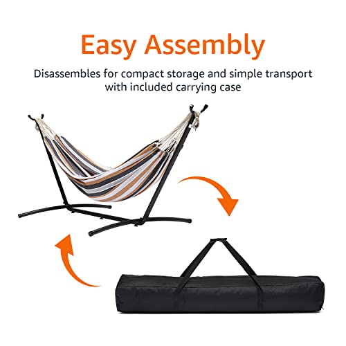 Amazon Basics Double Portable Hammock with Space Saving Steel Stand and Carrying Case, 2 Person, 470lb Capacity, Multi Color, 118" x 46" x 39"