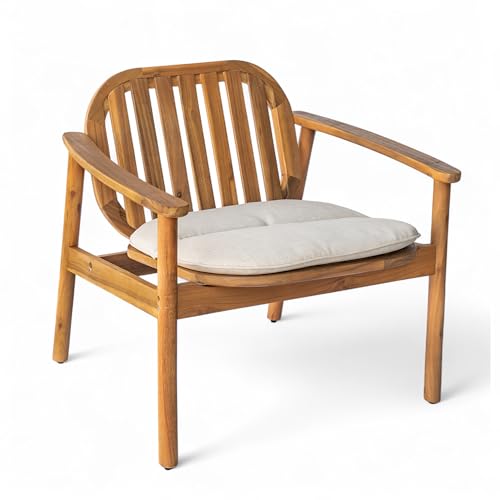 Christopher Knight Home Meja Acacia Wood Outdoor Club Chair Set of 2 with Cushion, Wooden Patio Accent Armchair, Comfy Lounge Chair Outdoor Set, Patio Furniture with Cushion, Teak+Beige