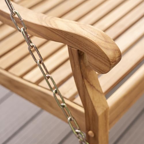 Cambridge Casual Arie Porch Swing – Solid Indonesian Teak Outdoor Hanging Swing Bench with Natural Weather-Resistant Finish – Comfortable 2-Seater Swing for Porch, Patio, Garden, or Backyard
