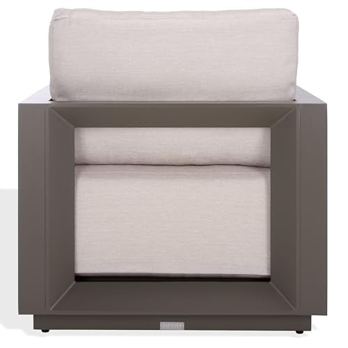 SAFAVIEH Couture Outdoor Patio Furniture Collection - Donaldo Accent Chair, Dark Grey Aluminum Frame with Beige Cushions, Fully Assembled (CPT4010A)