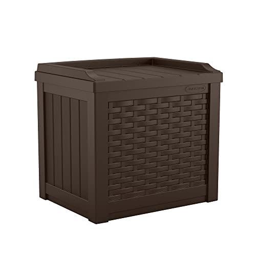 Suncast Outdoor Deck Box - 22 Gallon Java Resin Outdoor Storage Box, Weatherproof Patio Storage Bin Container for Seating & Organizing Cushions, Tools & Towels for Pool, Yard, & Garden