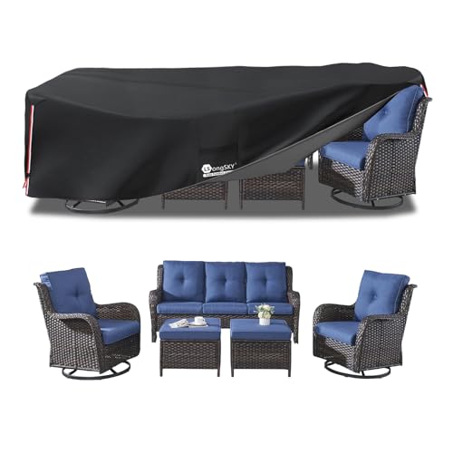LSongSKY Outdoor Furniture Covers Waterproof,600D Heavy Duty Patio Furniture Covers for 6/7/8 PCS Sets Sectional Sofa Couch Rocking Swivel Chairs Ottomans Coffee Table,111L x 74W x 28H inch Black