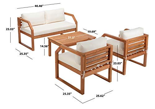 SAFAVIEH Outdoor DREN Natural Brown 4-piece Set - Beige Seat Cushions Included